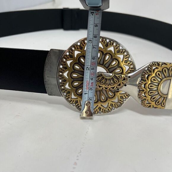 Chico’s Gold Faux Snakeskin Real Leather Belt Clip Buckle Adjustable Slide M/L